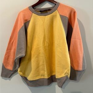Vibrant Men's Crewneck Sweater in Yellow, Orange, and Gray Size M